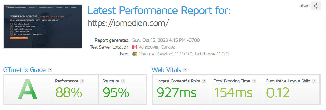 GTMetrix Website Geschwindigkeit optimieren Report IPMedien Internet-Agentur